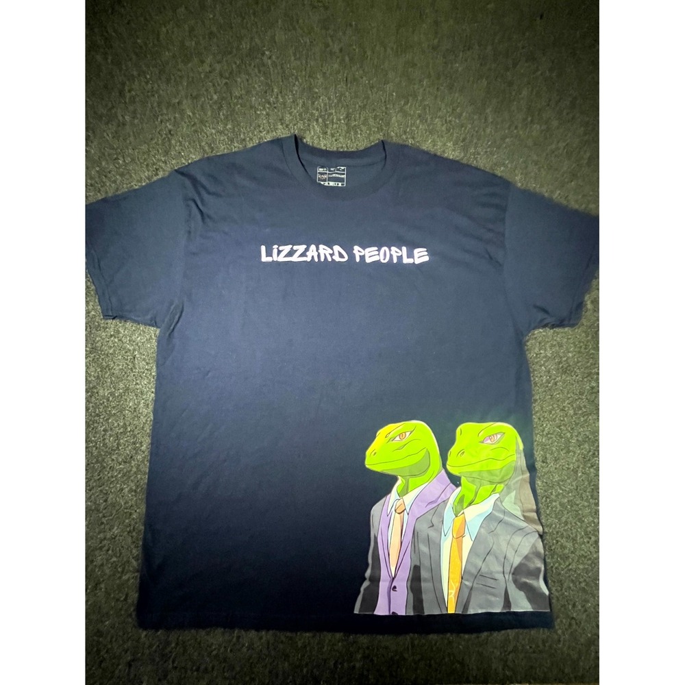 Batzywear Lizard People T Shirt Mens XL Navy Blue Graphic Print Crew Neck Casual
